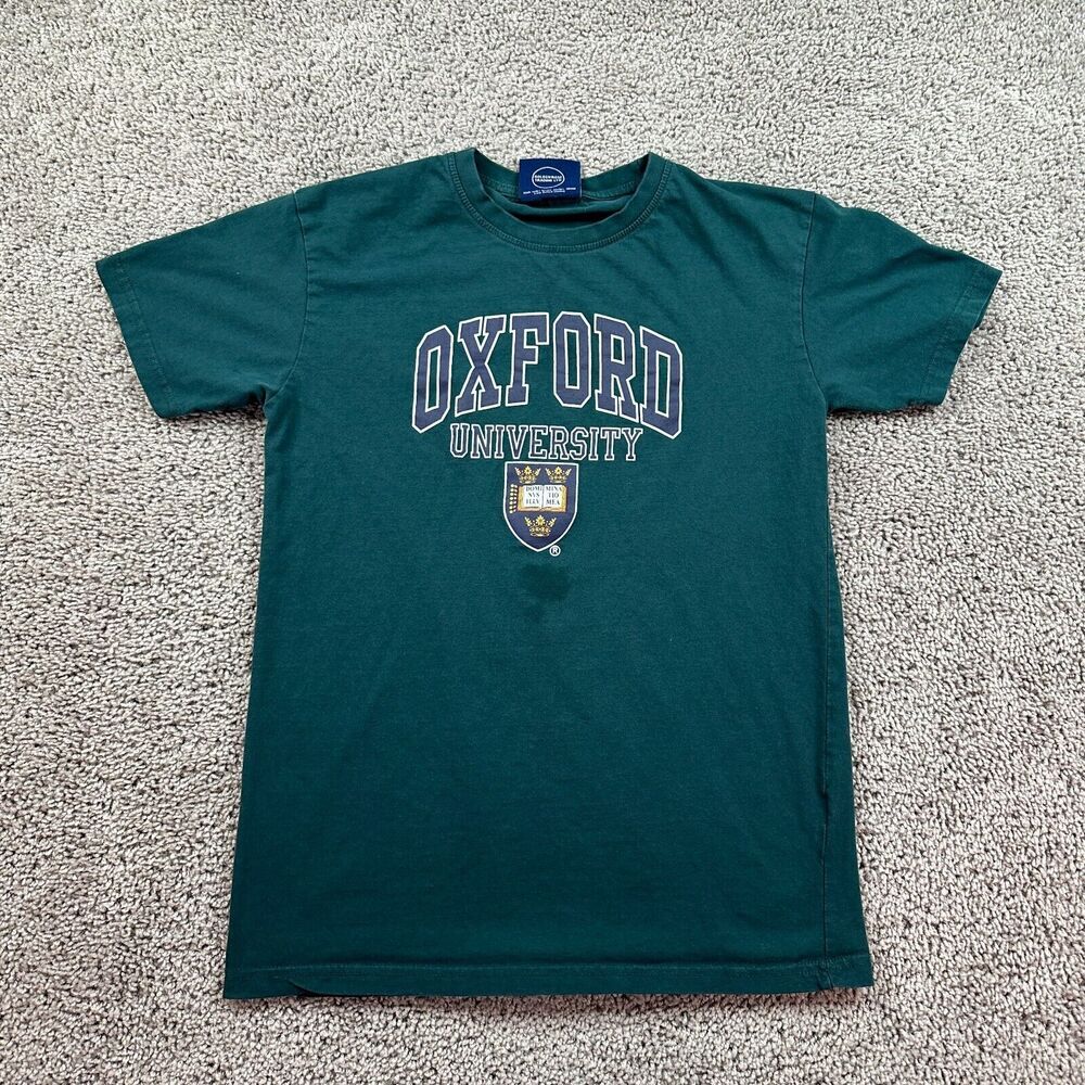 Oxford University Shirt Mens Medium Green Coat Of Arms Short Sleeve FLAW